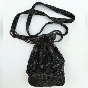 Crossbody Purse Bag - Black Sequin - Satin Lined